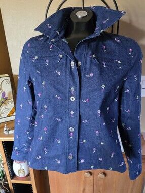 TUZZI Embroidered Dark Denim Jacket with Floral Detail Made In Poland Size S